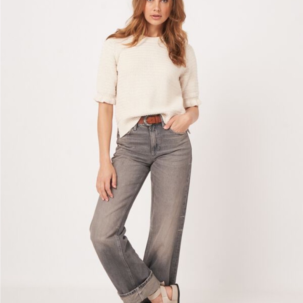 Repeat NWT Short Sleeve Cotton Textured Knit Sweater Ivory - Picture 8 of 16